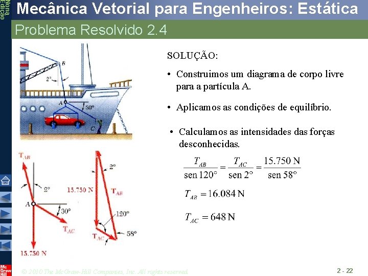 Nona Edição Mecânica Vetorial para Engenheiros: Estática Problema Resolvido 2. 4 SOLUÇÃO: • Construimos Nona Edição Mecânica Vetorial para Engenheiros: Estática Problema Resolvido 2. 4 SOLUÇÃO: • Construimos