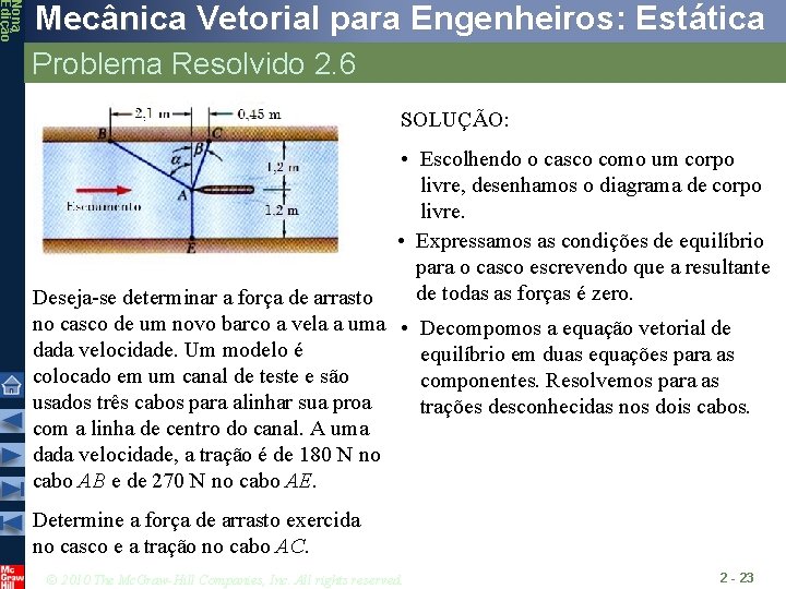 Nona Edição Mecânica Vetorial para Engenheiros: Estática Problema Resolvido 2. 6 SOLUÇÃO: • Escolhendo Nona Edição Mecânica Vetorial para Engenheiros: Estática Problema Resolvido 2. 6 SOLUÇÃO: • Escolhendo