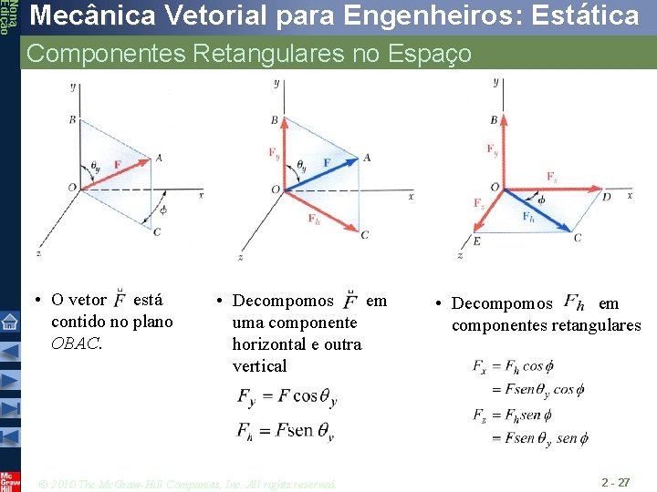 Nona Edição Mecânica Vetorial para Engenheiros: Estática Componentes Retangulares no Espaço • O vetor Nona Edição Mecânica Vetorial para Engenheiros: Estática Componentes Retangulares no Espaço • O vetor