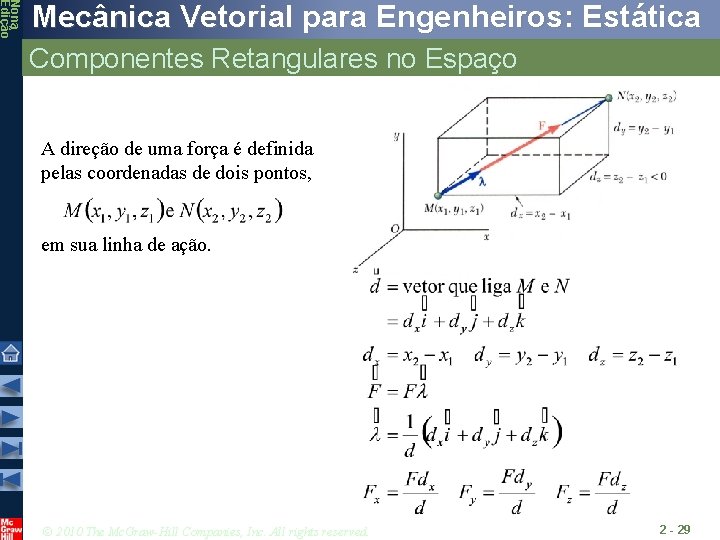 Nona Edição Mecânica Vetorial para Engenheiros: Estática Componentes Retangulares no Espaço A direção de Nona Edição Mecânica Vetorial para Engenheiros: Estática Componentes Retangulares no Espaço A direção de