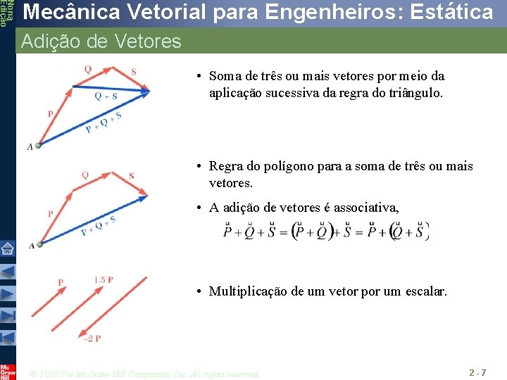 Nona Edição Mecânica Vetorial para Engenheiros: Estática Adição de Vetores • Soma de três Nona Edição Mecânica Vetorial para Engenheiros: Estática Adição de Vetores • Soma de três