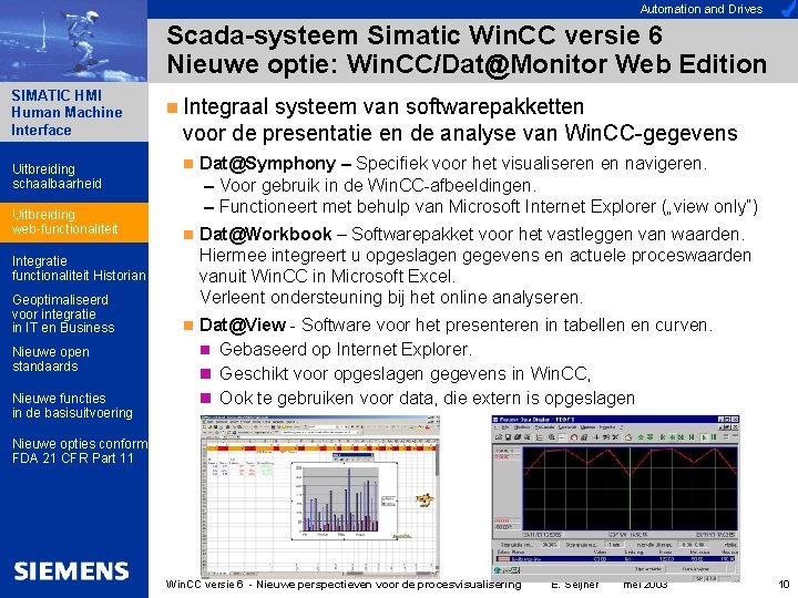 Automation and Drives Scada-systeem Simatic Win. CC versie 6 Nieuwe optie: Win. CC/Dat@Monitor Web