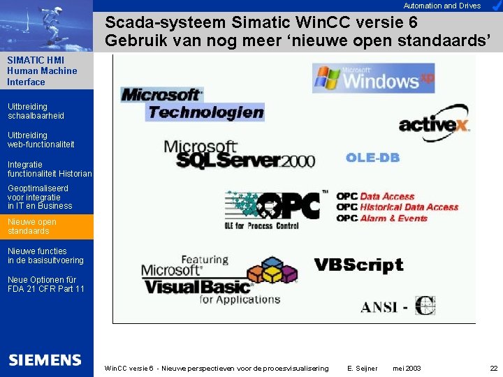 Automation and Drives Scada-systeem Simatic Win. CC versie 6 Gebruik van nog meer ‘nieuwe