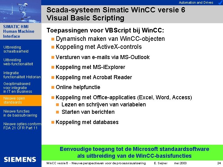 Automation and Drives Scada-systeem Simatic Win. CC versie 6 Visual Basic Scripting SIMATIC HMI