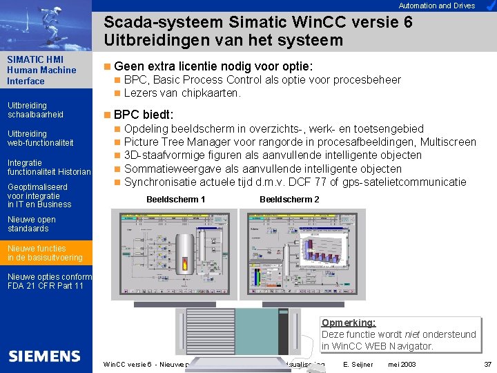 Automation and Drives Scada-systeem Simatic Win. CC versie 6 Uitbreidingen van het systeem SIMATIC