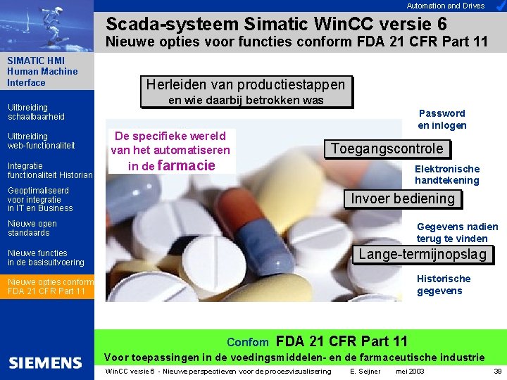 Automation and Drives Scada-systeem Simatic Win. CC versie 6 Nieuwe opties voor functies conform