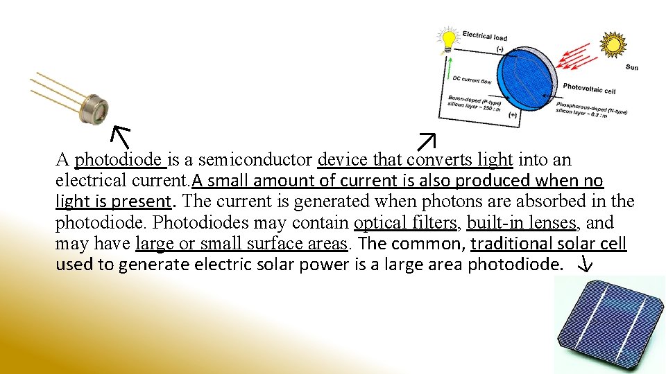 ↑ ↑ A photodiode is a semiconductor device that converts light into an electrical ↑ ↑ A photodiode is a semiconductor device that converts light into an electrical