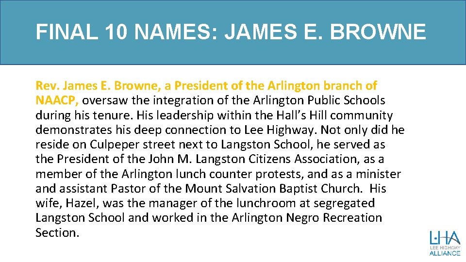 FINAL 10 NAMES: JAMES E. BROWNE Rev. James E. Browne, a President of the