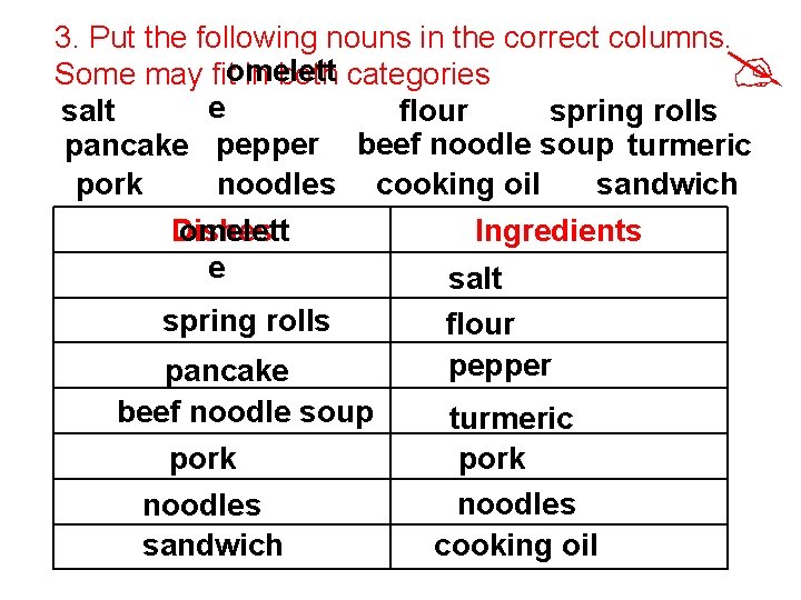 3. Put the following nouns in the correct columns. Some may fitomelett in both