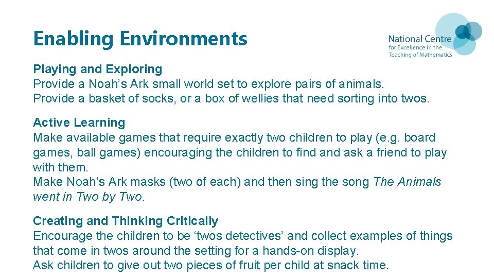 Enabling Environments Playing and Exploring Provide a Noah’s Ark small world set to explore Enabling Environments Playing and Exploring Provide a Noah’s Ark small world set to explore