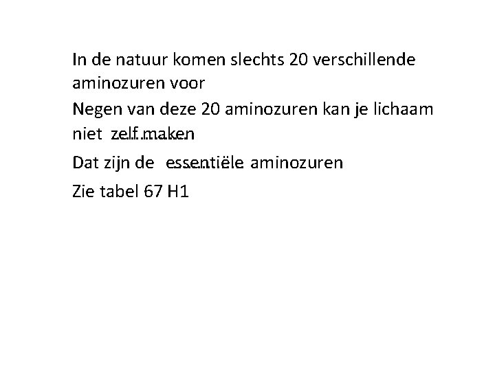 In de natuur komen slechts 20 verschillende aminozuren voor Negen van deze 20 aminozuren In de natuur komen slechts 20 verschillende aminozuren voor Negen van deze 20 aminozuren