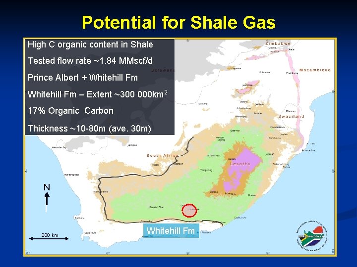 Potential for Shale Gas High C organic content in Shale Tested flow rate ~1.