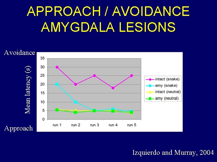 APPROACH / AVOIDANCE AMYGDALA LESIONS Mean latency (s) Avoidance Approach Izquierdo and Murray, 2004