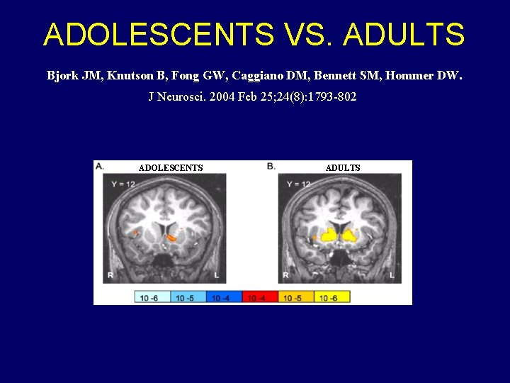 ADOLESCENTS VS. ADULTS Bjork JM, Knutson B, Fong GW, Caggiano DM, Bennett SM, Hommer