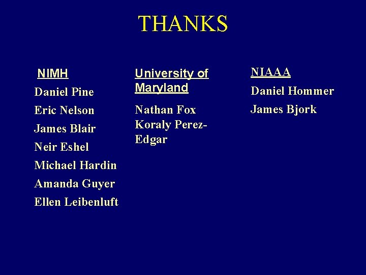 THANKS NIMH Daniel Pine Eric Nelson James Blair Neir Eshel Michael Hardin Amanda Guyer