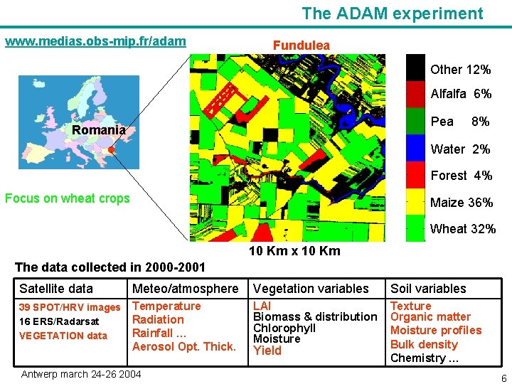 The ADAM experiment www. medias. obs-mip. fr/adam Fundulea Other 12% Alfalfa 6% Pea Romania