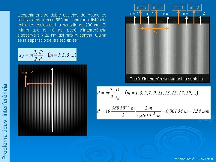 m=3 L’experiment de doble escletxa de Young es realitza amb llum de 589 nm