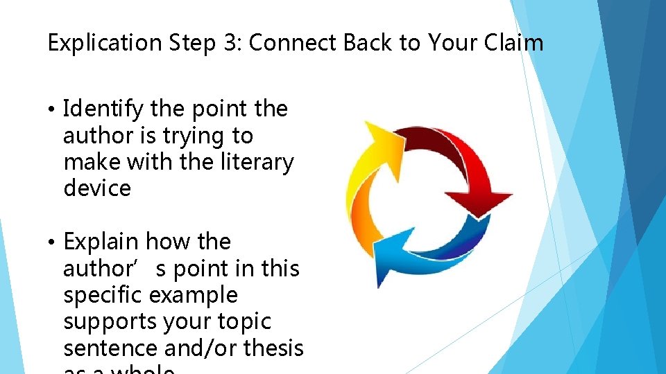 Explication Step 3: Connect Back to Your Claim • Identify the point the author