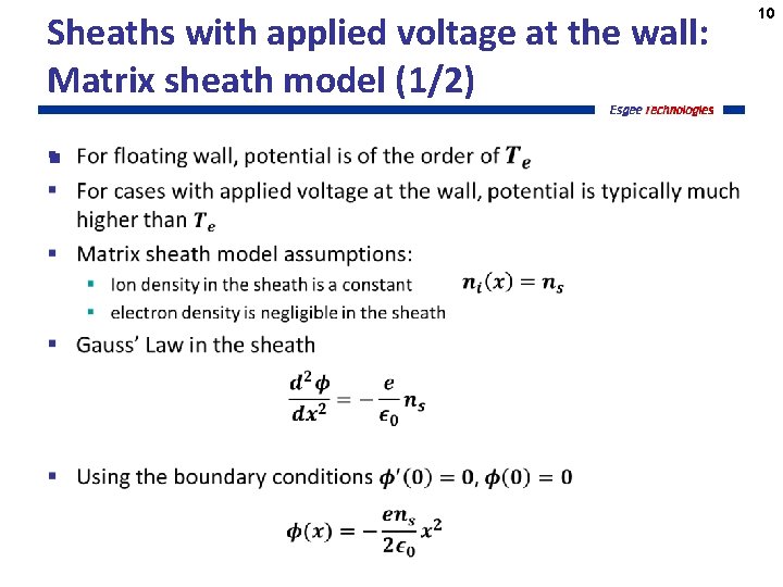 Sheaths with applied voltage at the wall: Matrix sheath model (1/2) § 10 