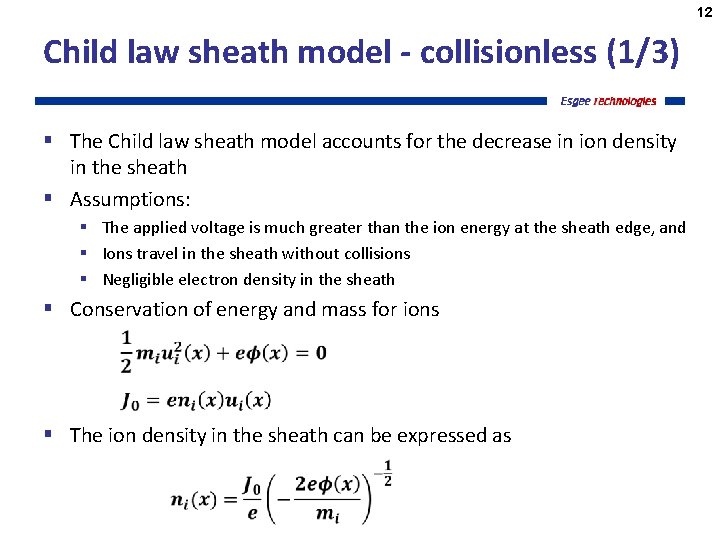 12 Child law sheath model - collisionless (1/3) § The Child law sheath model