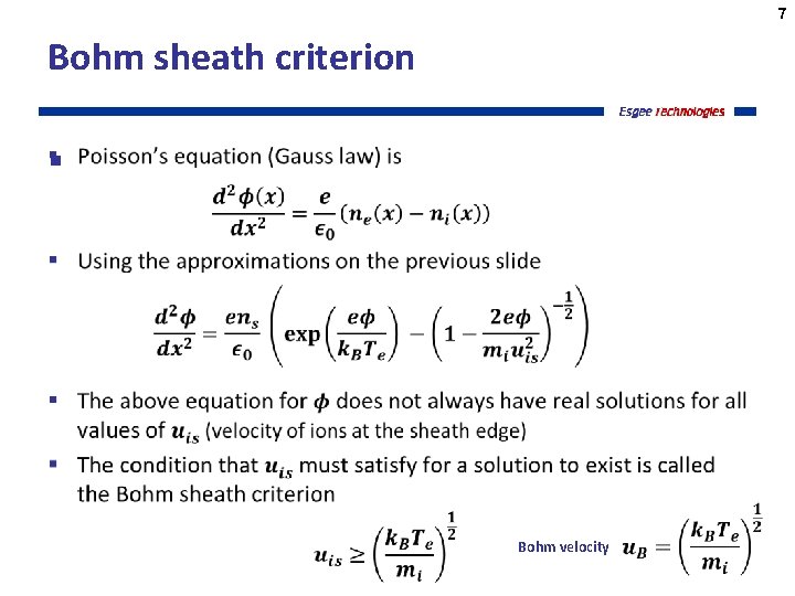 7 Bohm sheath criterion § Bohm velocity 