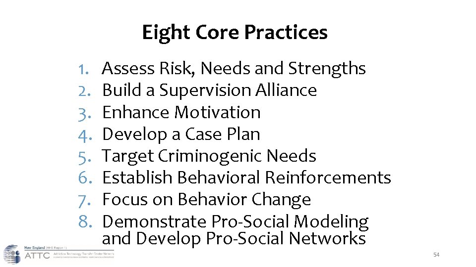 Eight Core Practices 1. 2. 3. 4. 5. 6. 7. 8. Assess Risk, Needs