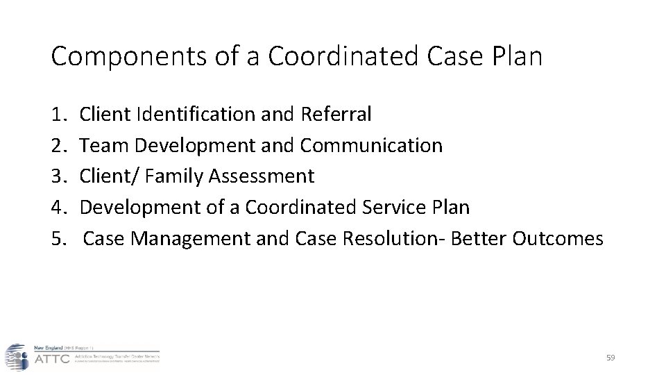 Components of a Coordinated Case Plan 1. Client Identification and Referral 2. Team Development