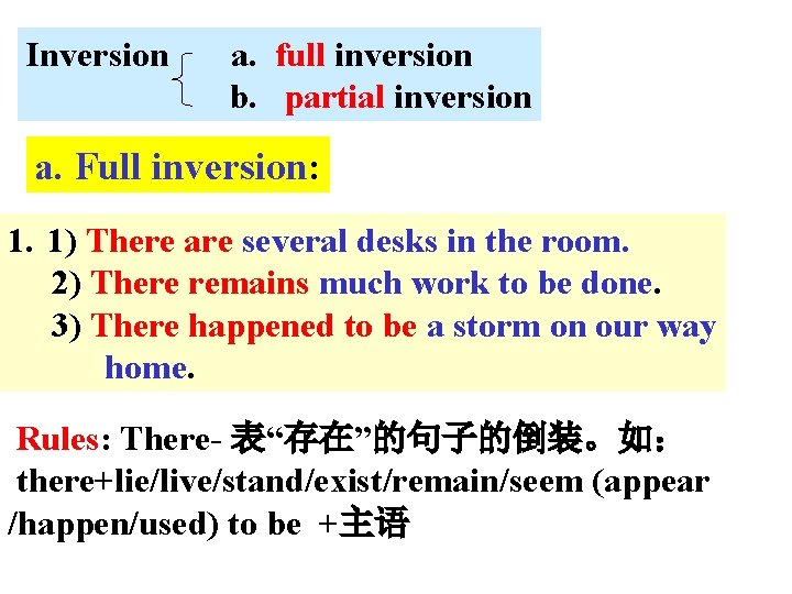 Inversion a. full inversion b. partial inversion a. Full inversion: 1. 1) There are