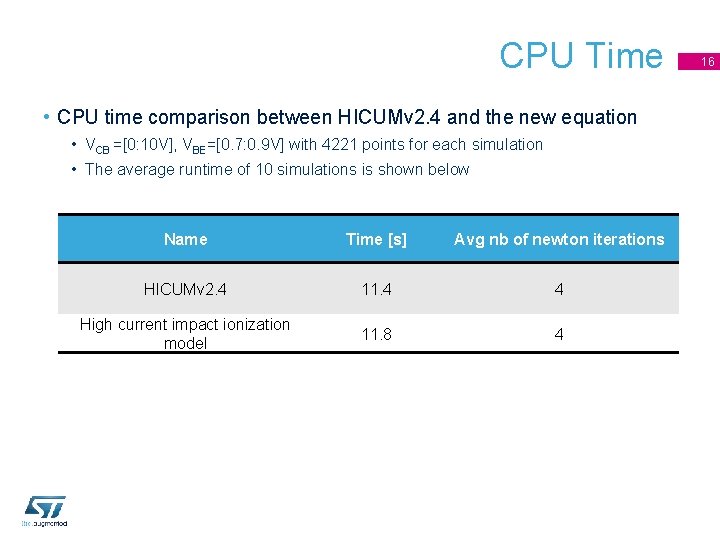 CPU Time • CPU time comparison between HICUMv 2. 4 and the new equation