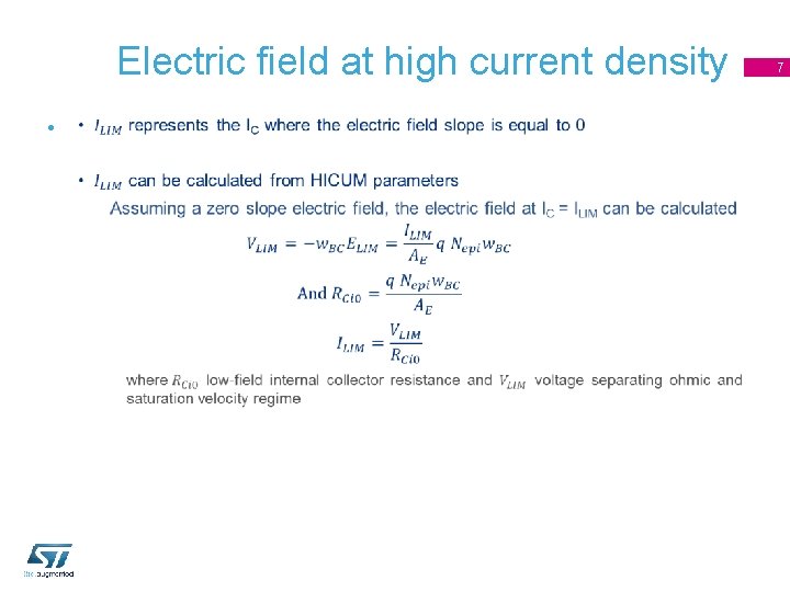 Electric field at high current density • 7 