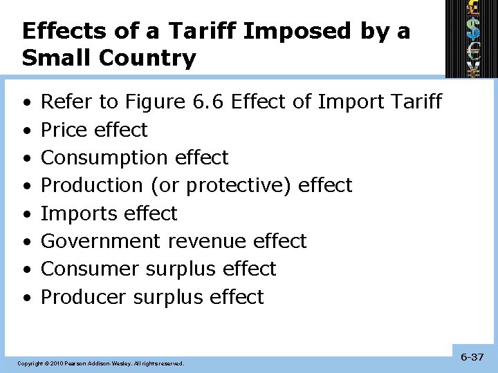 Effects of a Tariff Imposed by a Small Country • • Refer to Figure