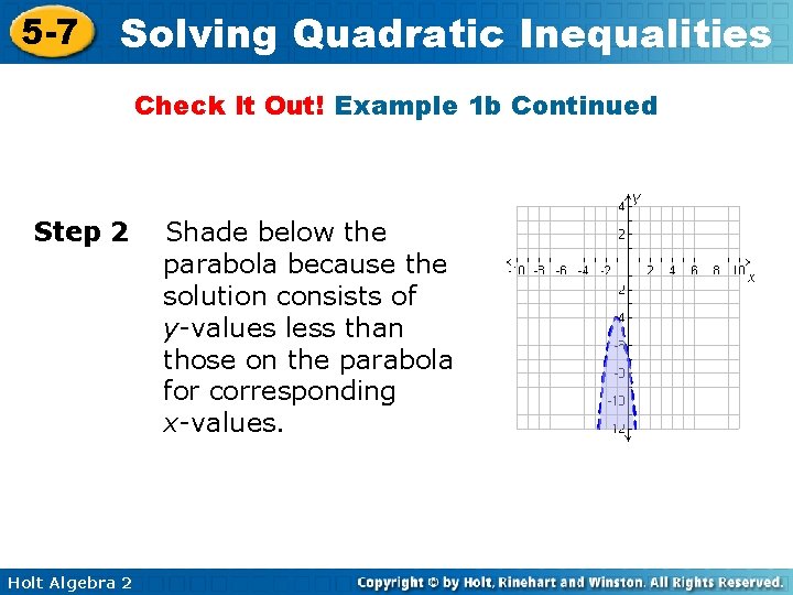 5 -7 Solving Quadratic Inequalities Check It Out! Example 1 b Continued Step 2