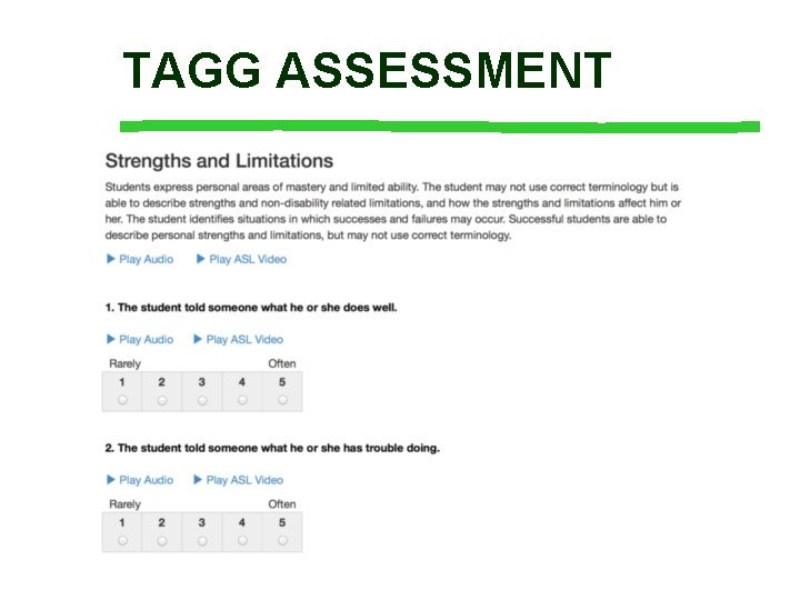 TAGG ASSESSMENT TAGG ASSESSMENT