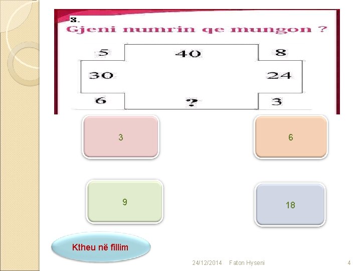 6 3 9 18 Ktheu në fillim 24/12/2014 Faton Hyseni 4 