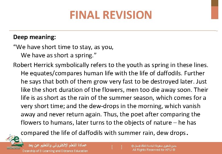 FINAL REVISION Deep meaning: “We have short time to stay, as you, We have