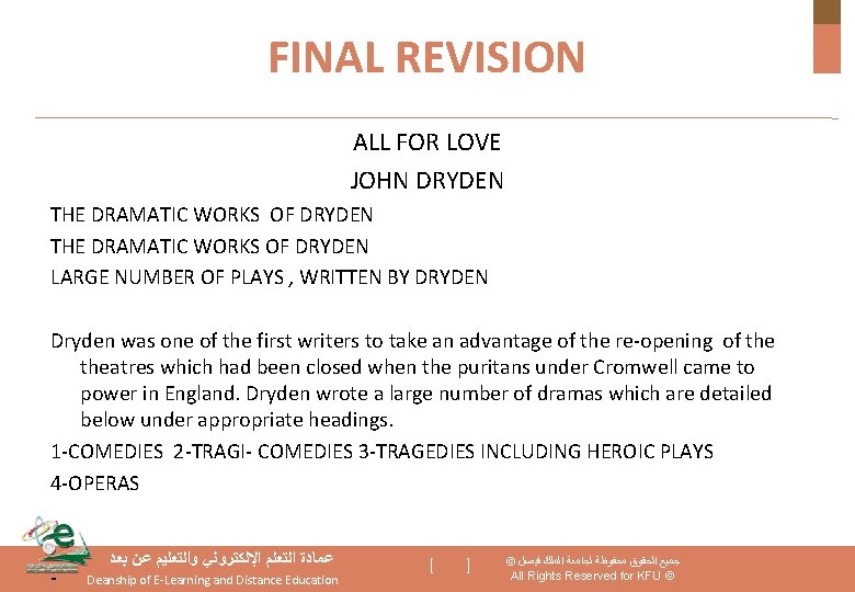 FINAL REVISION ALL FOR LOVE JOHN DRYDEN THE DRAMATIC WORKS OF DRYDEN LARGE NUMBER