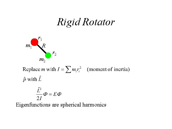 Rigid Rotator m 1 r 1 R m 2 r 2 Eigenfunctions are spherical
