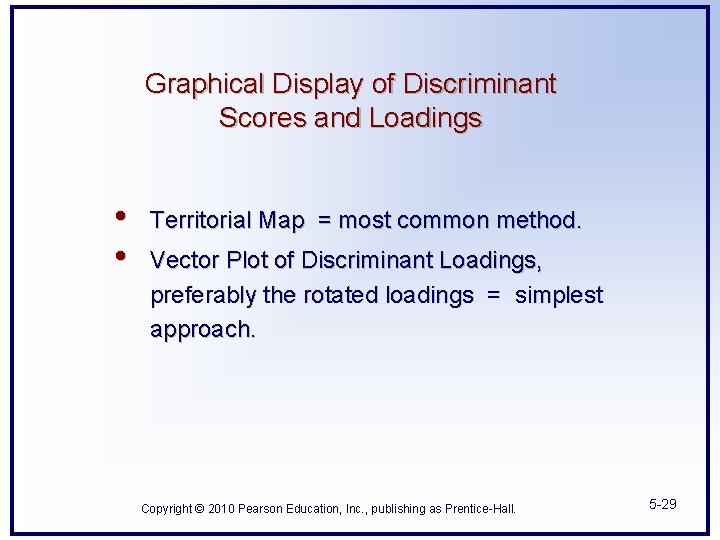 Graphical Display of Discriminant Scores and Loadings • • Territorial Map = most common
