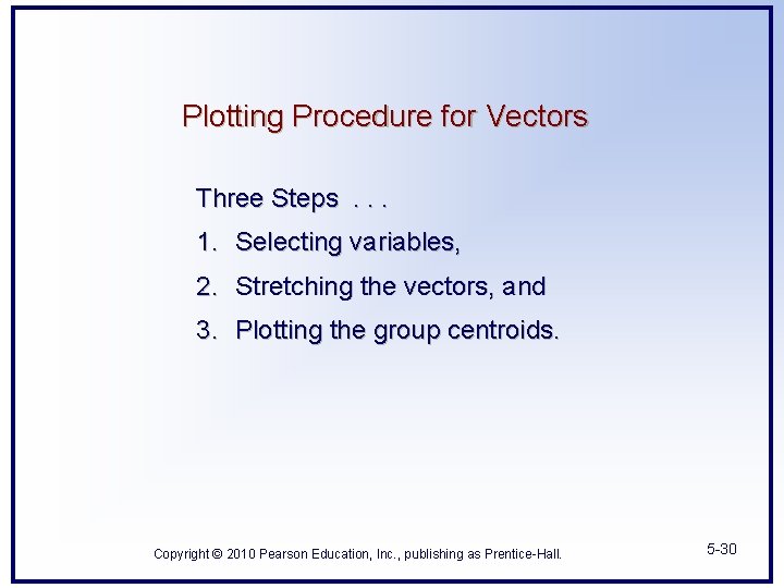 Plotting Procedure for Vectors Three Steps. . . 1. Selecting variables, 2. Stretching the