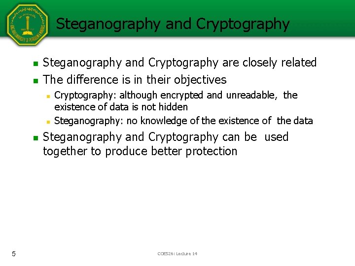 Steganography and Cryptography n n Steganography and Cryptography are closely related The difference is Steganography and Cryptography n n Steganography and Cryptography are closely related The difference is