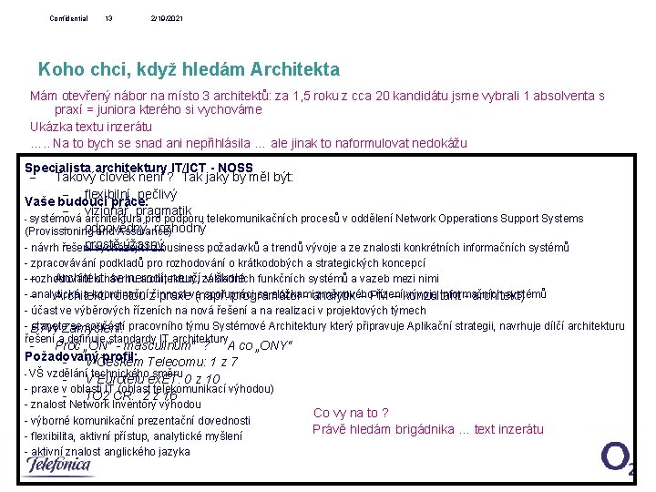 Confidential 13 2/19/2021 Koho chci, když hledám Architekta Mám otevřený nábor na místo 3