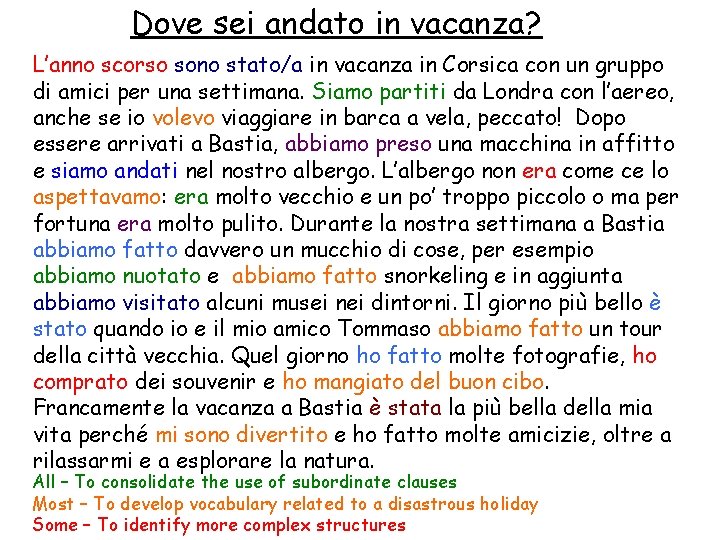 Dove sei andato in vacanza? L’anno scorso sono stato/a in vacanza in Corsica con