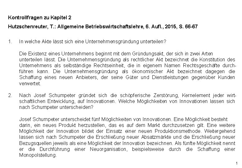 Kontrollfragen zu Kapitel 2 Hutzschenreuter T Allgemeine