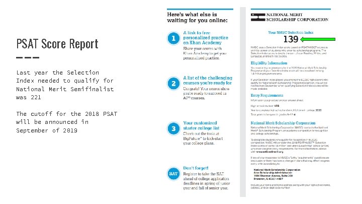 PSAT Score Report Last year the Selection Index needed to qualify for National Merit