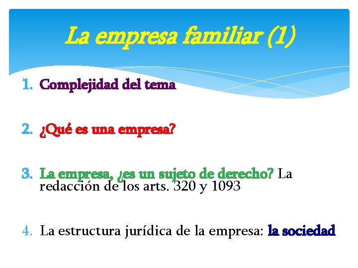 La empresa familiar (1) 1. Complejidad del tema 2. ¿Qué es una empresa? 3.