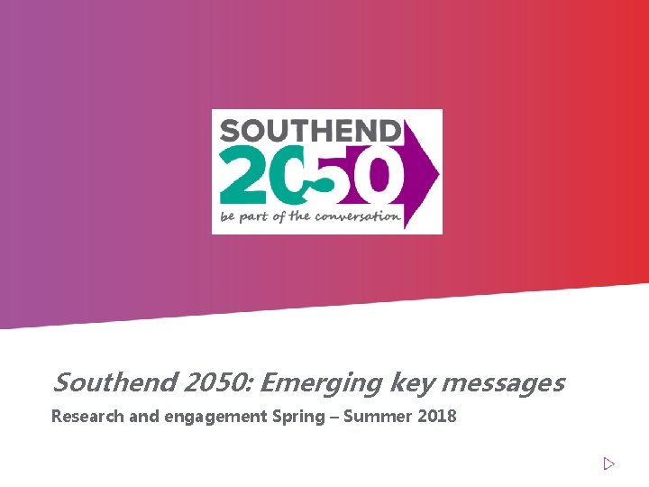 Southend 2050: Emerging key messages Research and engagement Spring – Summer 2018 