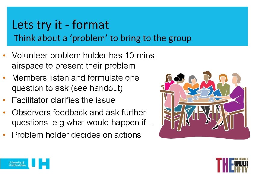 Lets try it - format Think about a ‘problem’ to bring to the group
