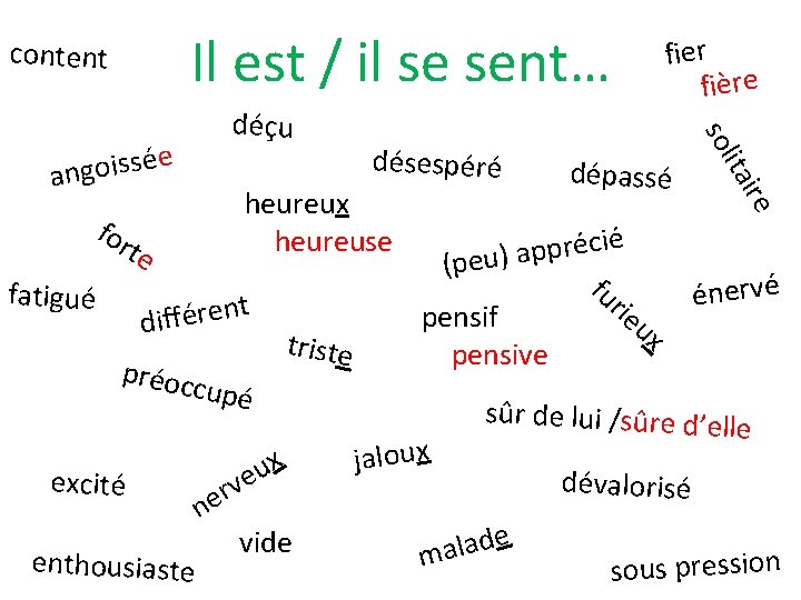 Il est / il se sent… content fatigué heureux heureuse e t n e