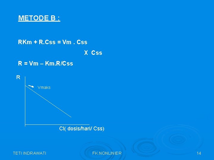 METODE B : RKm + R. Css = Vm. Css X Css R =