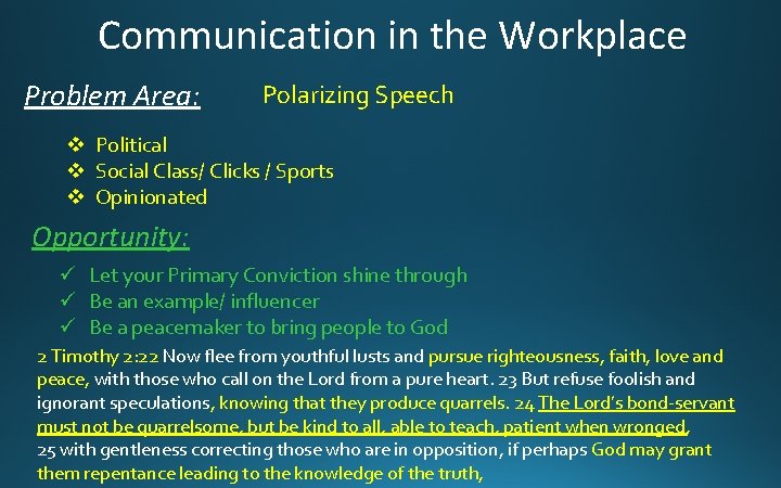 Communication in the Workplace Problem Area: Polarizing Speech v Political v Social Class/ Clicks